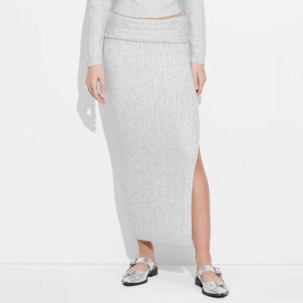 Wild Fable Women's Maxi Ribbed Sweater Skirt Light Gray‎ Size XS